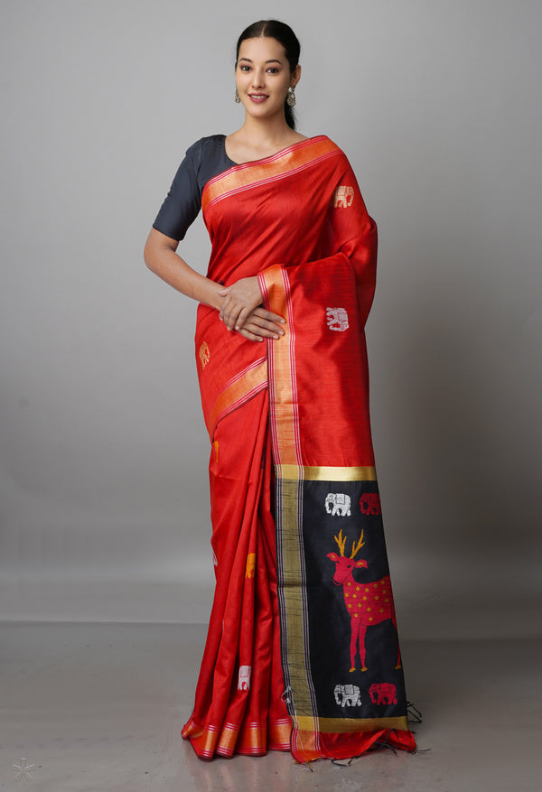 Burgundy  Dupion  Silk Saree-UNM69784