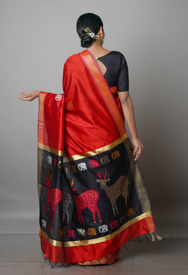 Burgundy  Dupion  Silk Saree-UNM69784