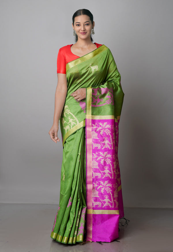 Olive Green  Dupion  Silk Saree-UNM69786
