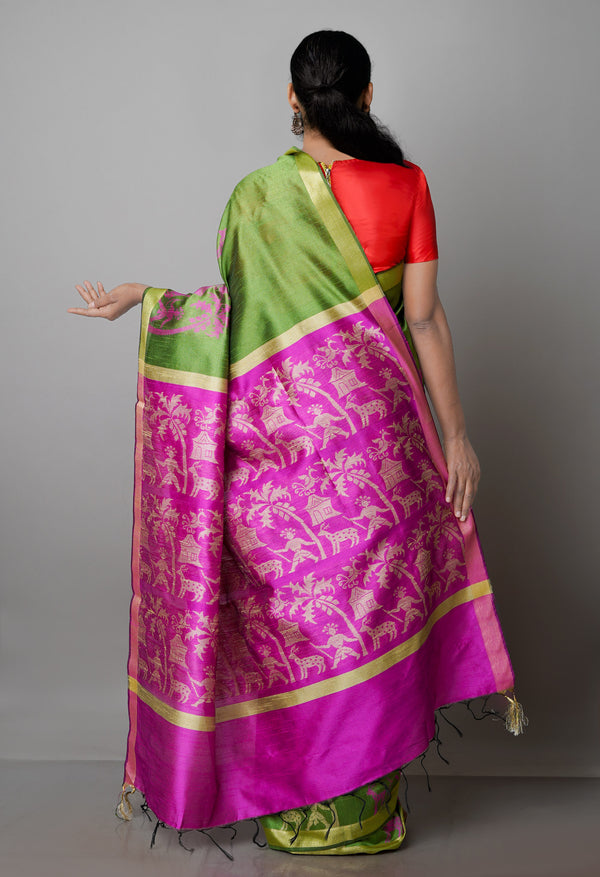 Olive Green  Dupion  Silk Saree-UNM69786