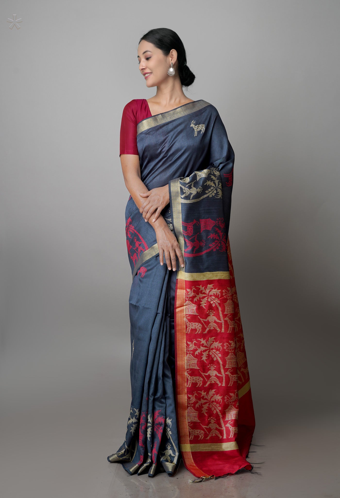 Grey  Dupion  Silk Saree-UNM69787