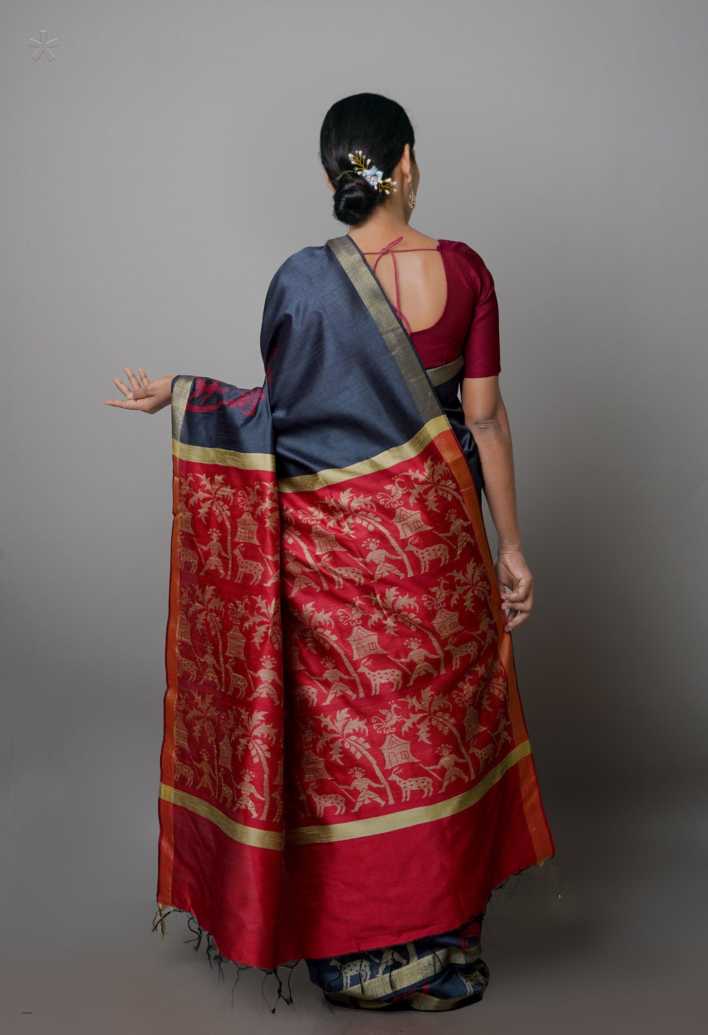 Grey  Dupion  Silk Saree-UNM69787