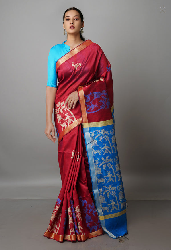 Maroon  Dupion  Silk Saree-UNM69788