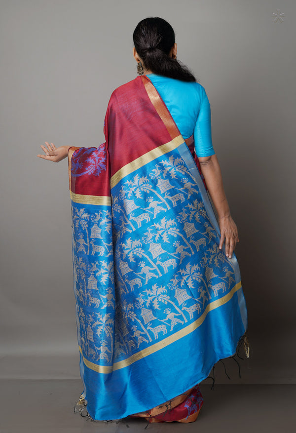 Maroon  Dupion  Silk Saree-UNM69788