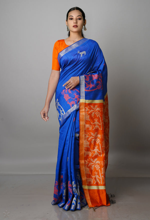 Dark Blue  Dupion  Silk Saree-UNM69789