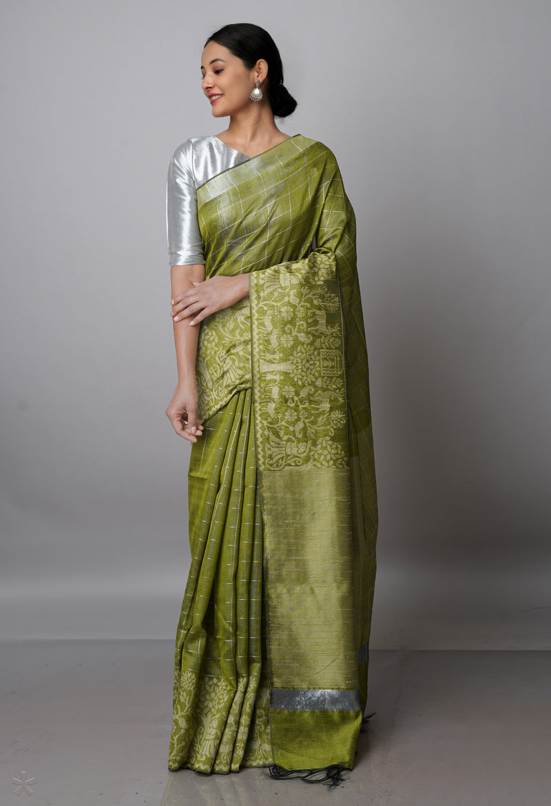 Olive Green  Dupion  Silk Saree-UNM69819