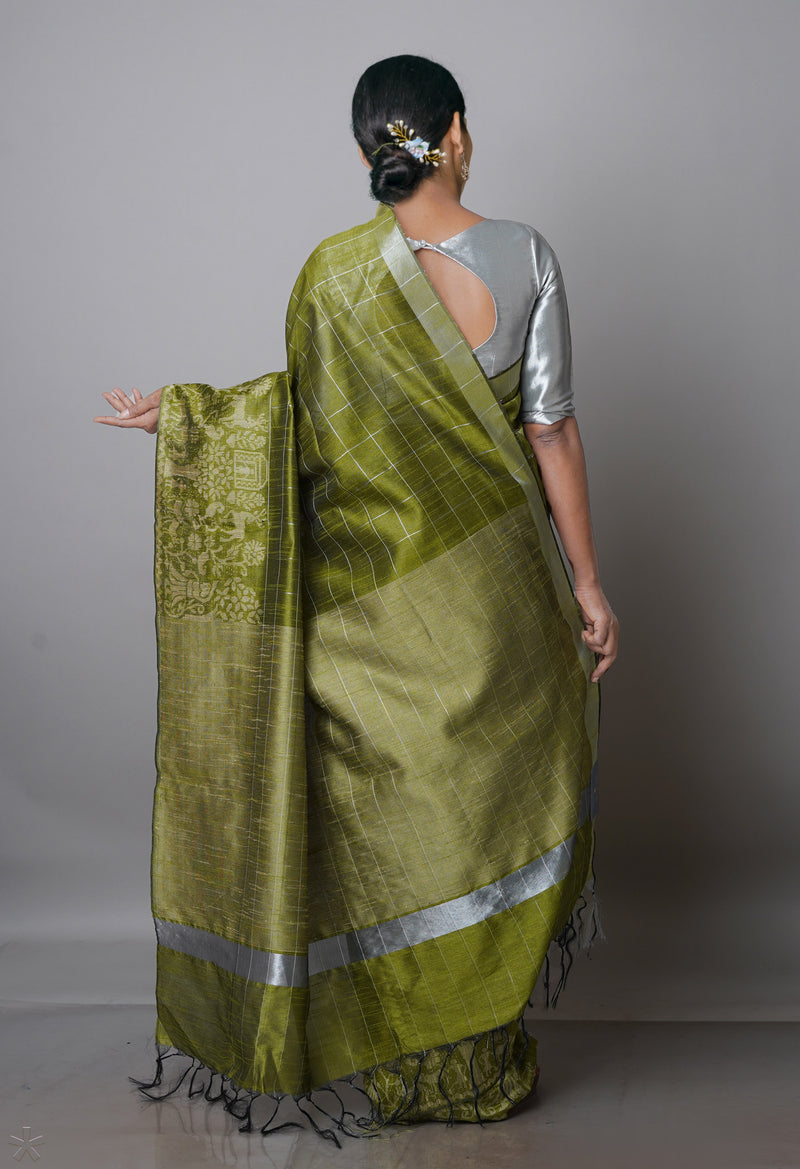 Olive Green  Dupion  Silk Saree-UNM69819