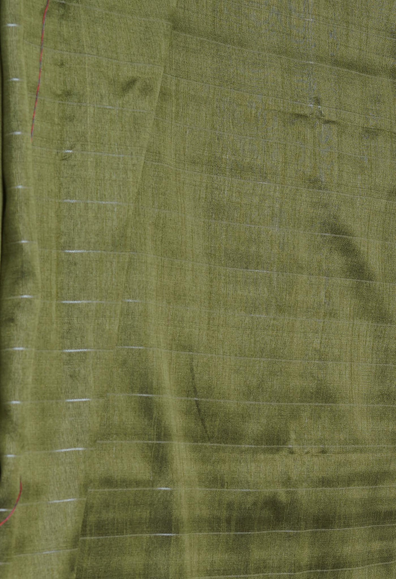 Olive Green  Dupion  Silk Saree-UNM69819