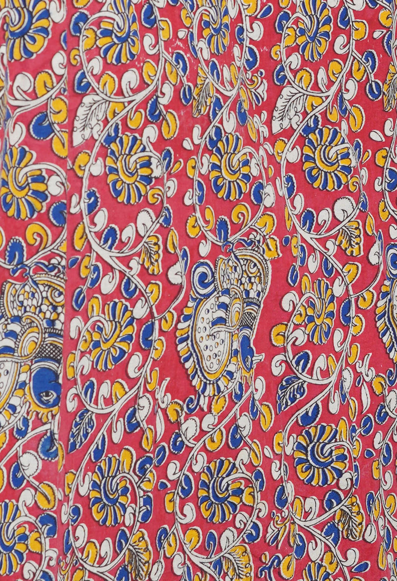 Dark Blue Pure  Block Printed Kota Cotton Saree With Kalamkari Blouse Piece-UNM69844