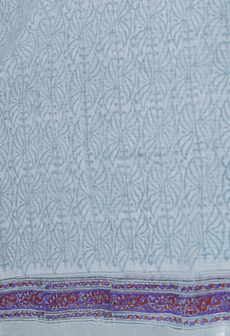 Pale Grey Pure  Block Printed Kota Cotton Saree-UNM69856