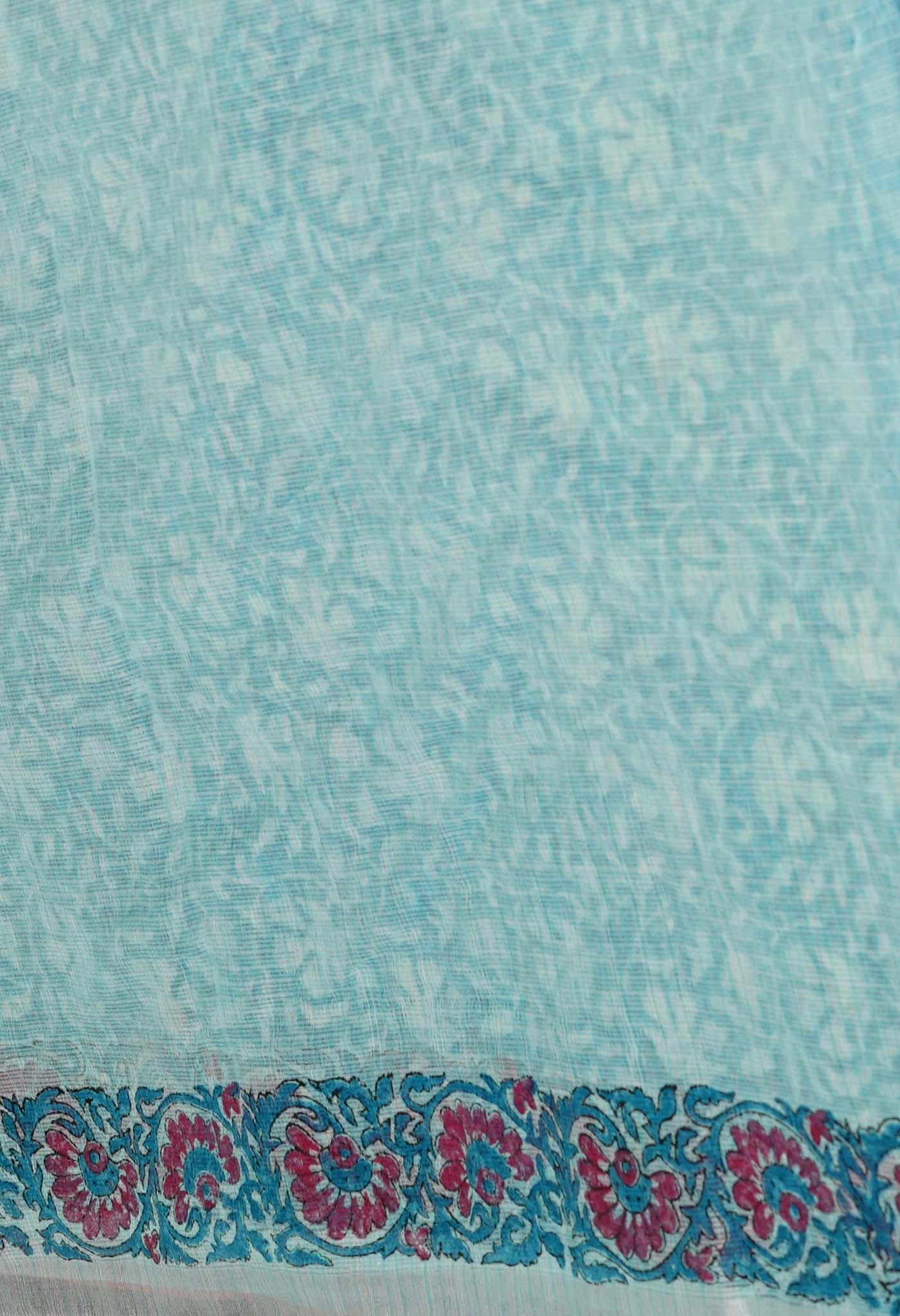 Peacock Blue Pure  Block Printed Kota Cotton Saree-UNM69857