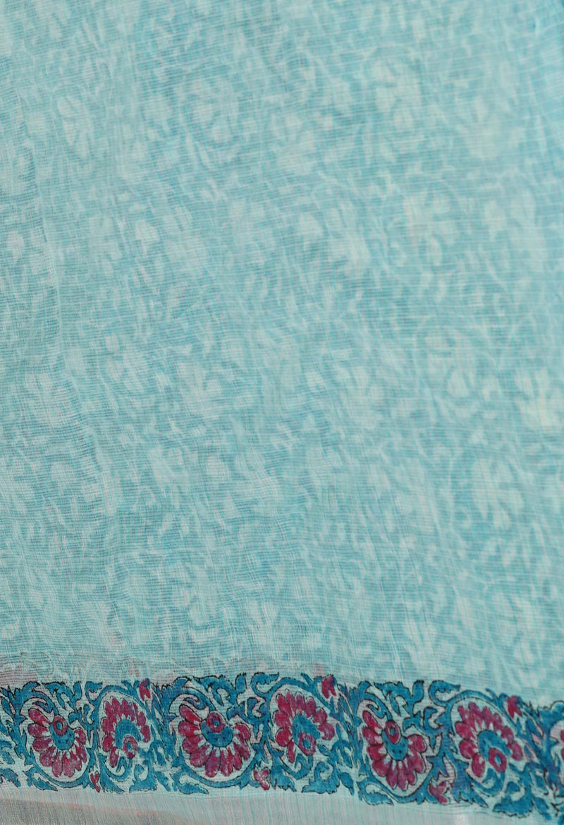 Peacock Blue Pure  Block Printed Kota Cotton Saree-UNM69857