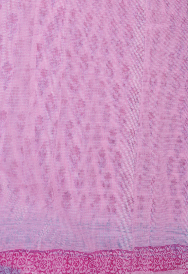 Baby Pink Pure  Block Printed Kota Cotton Saree-UNM69859