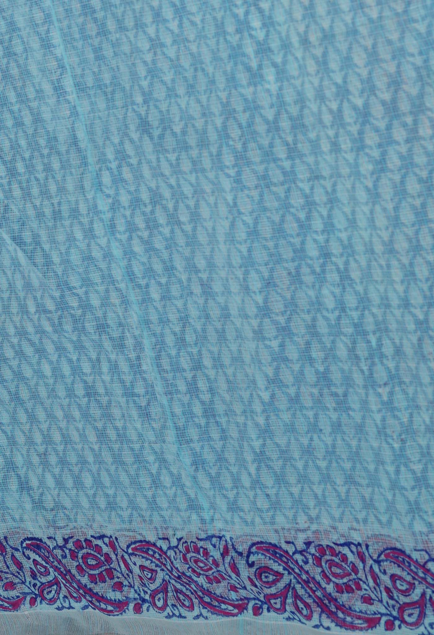 Blue Pure  Block Printed Kota Cotton Saree-UNM69861