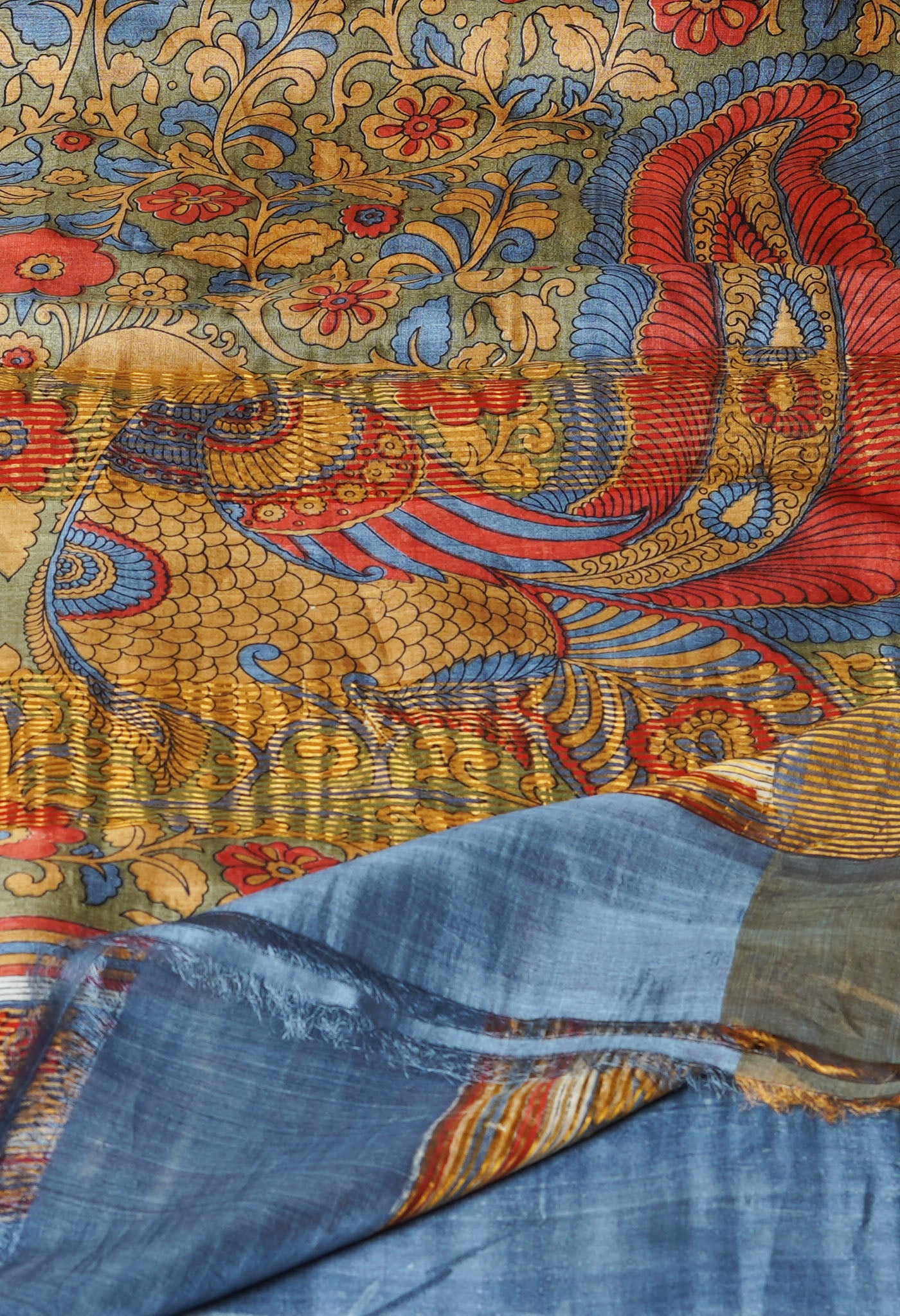 Beige Pure Handloom Bengal Tussar Kalamkari Printed Silk Saree-UNM69876