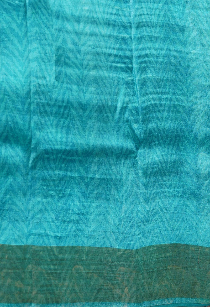 Blue Pure Handloom Bengal Tussar Kalamkari Printed Silk Saree-UNM69879
