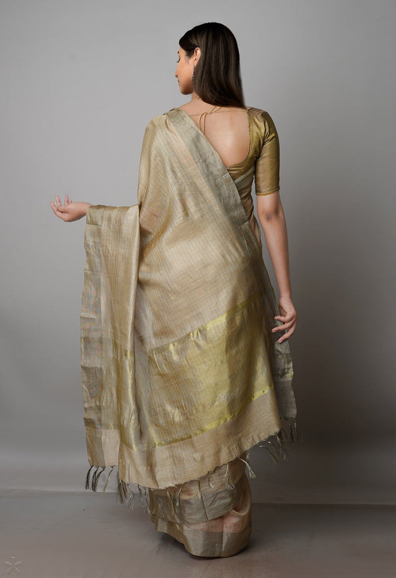 Brandon Beige  Chanderi Sico Saree-UNM69886