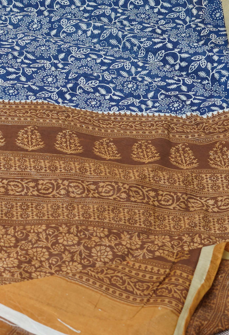 Navy Blue  Screen Printed Chanderi Sico Saree-UNM69895