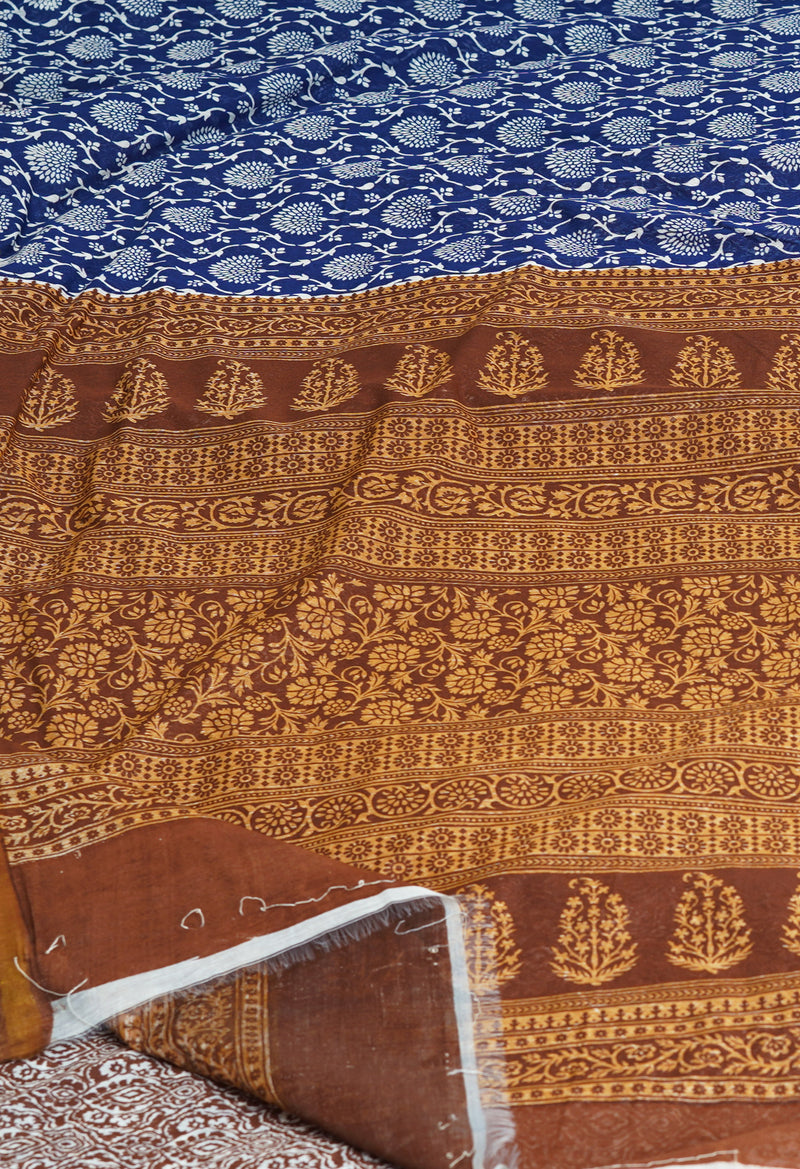 Navy Blue  Screen Printed Chanderi Sico Saree-UNM69902