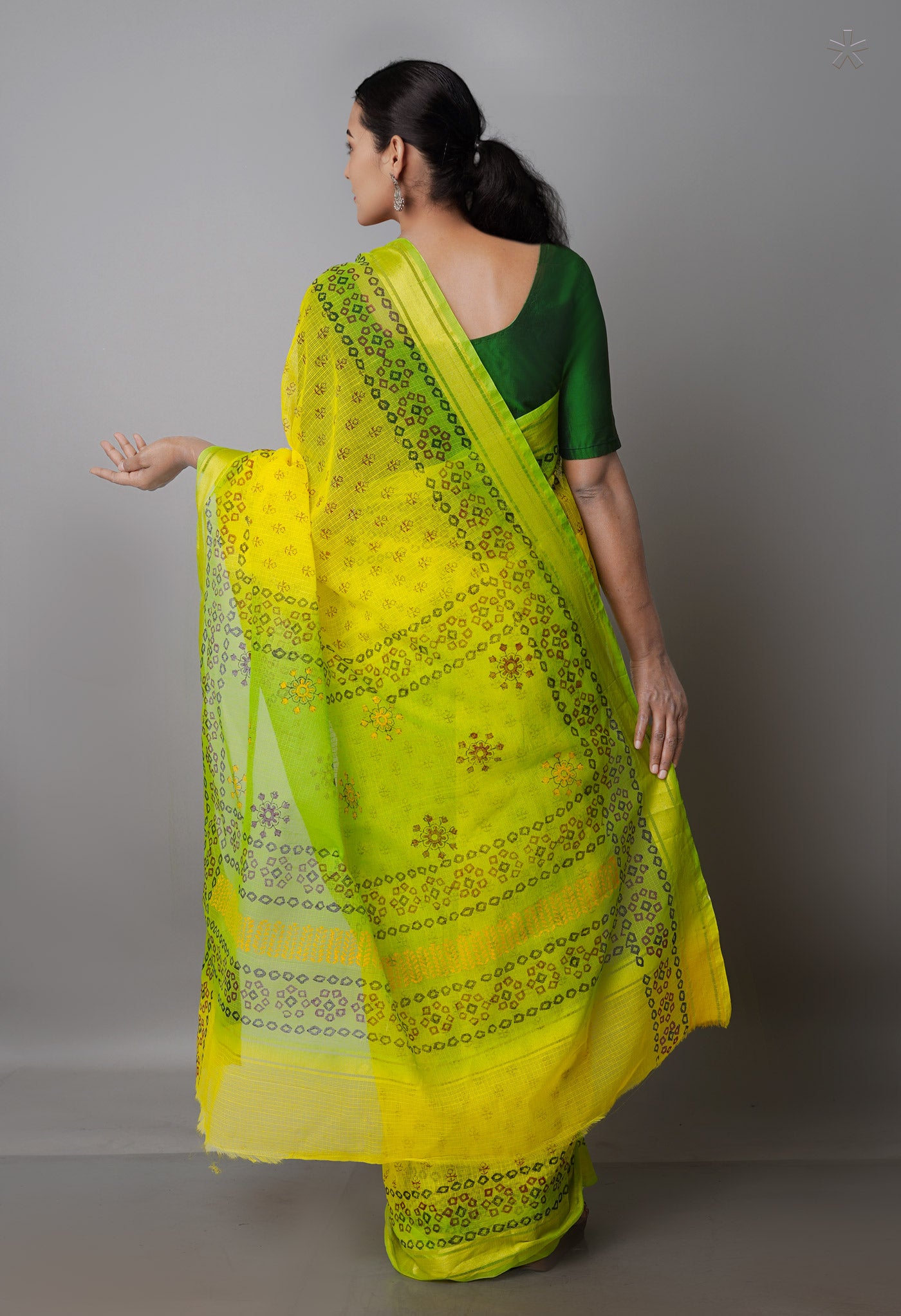 Lemon Yellow Pure  Block Printed Kota Cotton Saree-UNM69911