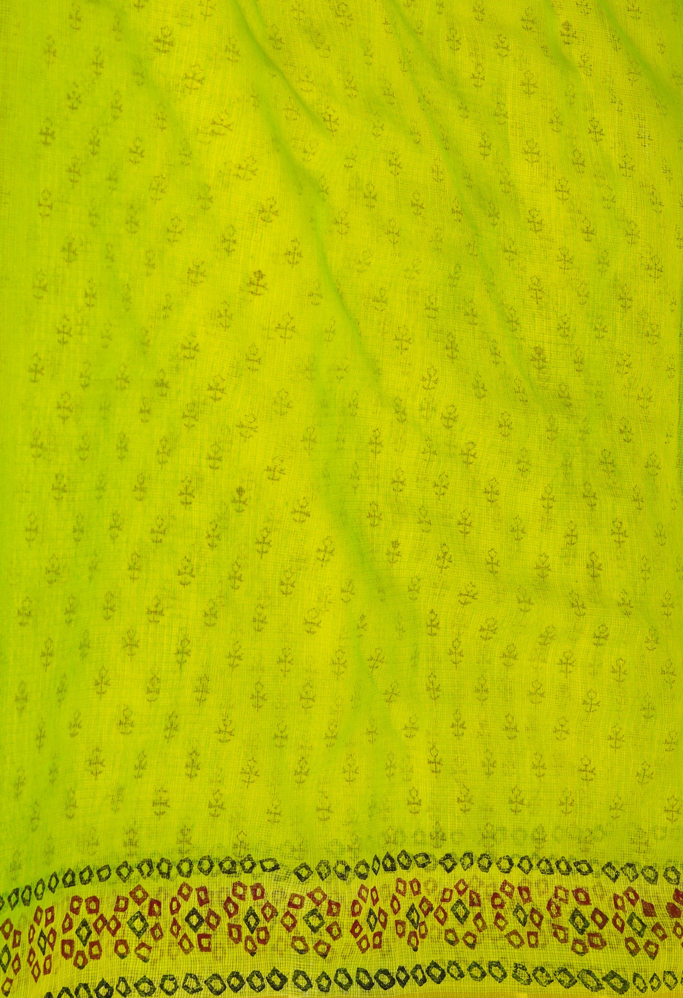 Lemon Yellow Pure  Block Printed Kota Cotton Saree-UNM69911