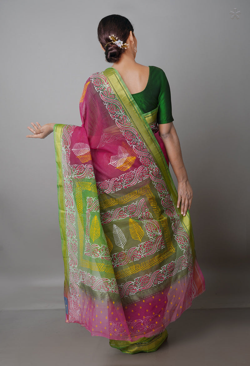 Burgundy Pure  Block Printed Kota Cotton Saree-UNM69912