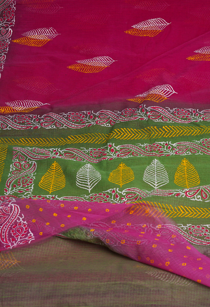 Burgundy Pure  Block Printed Kota Cotton Saree-UNM69912