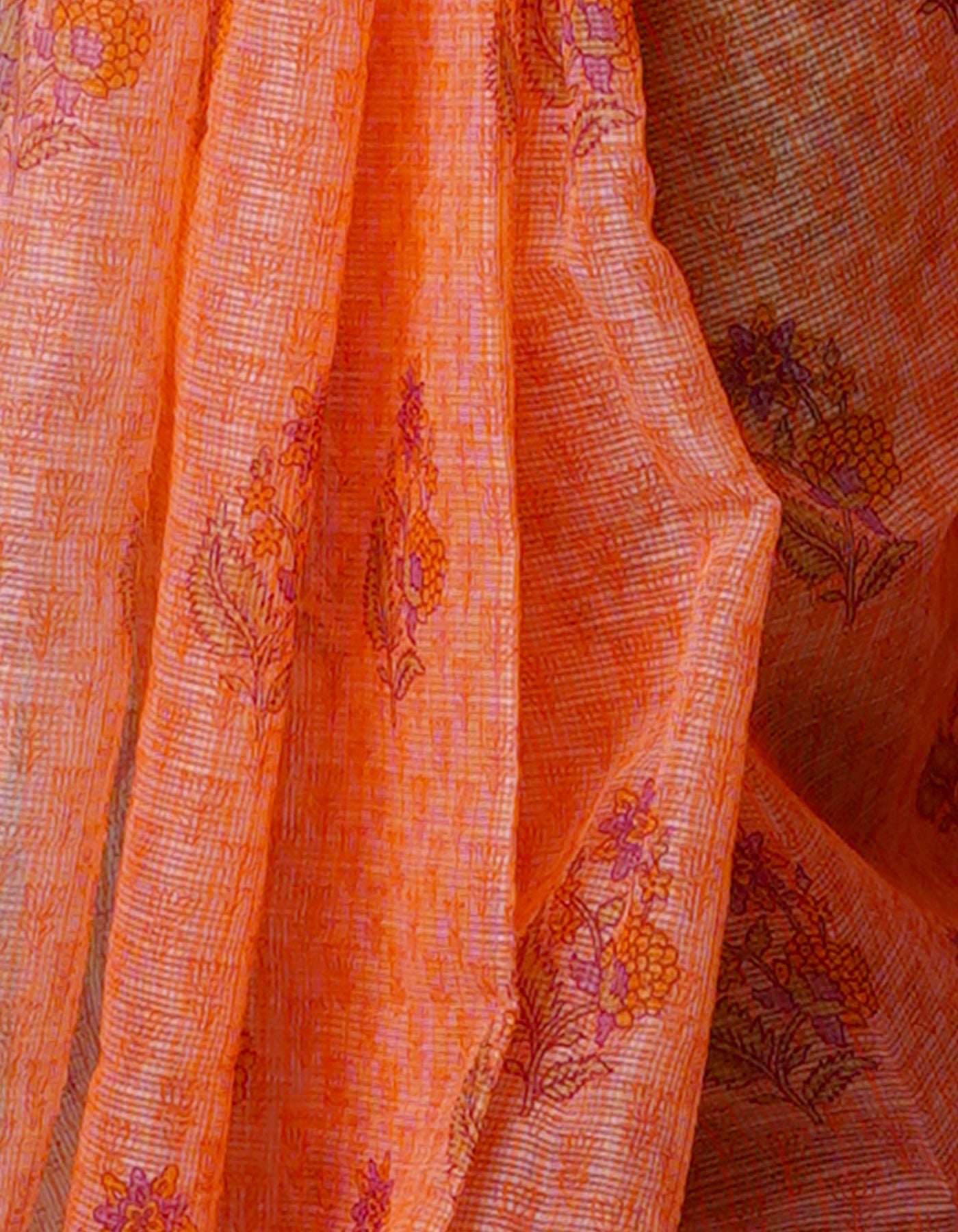 Orange Pure  Block Printed Kota Cotton Saree-UNM69919