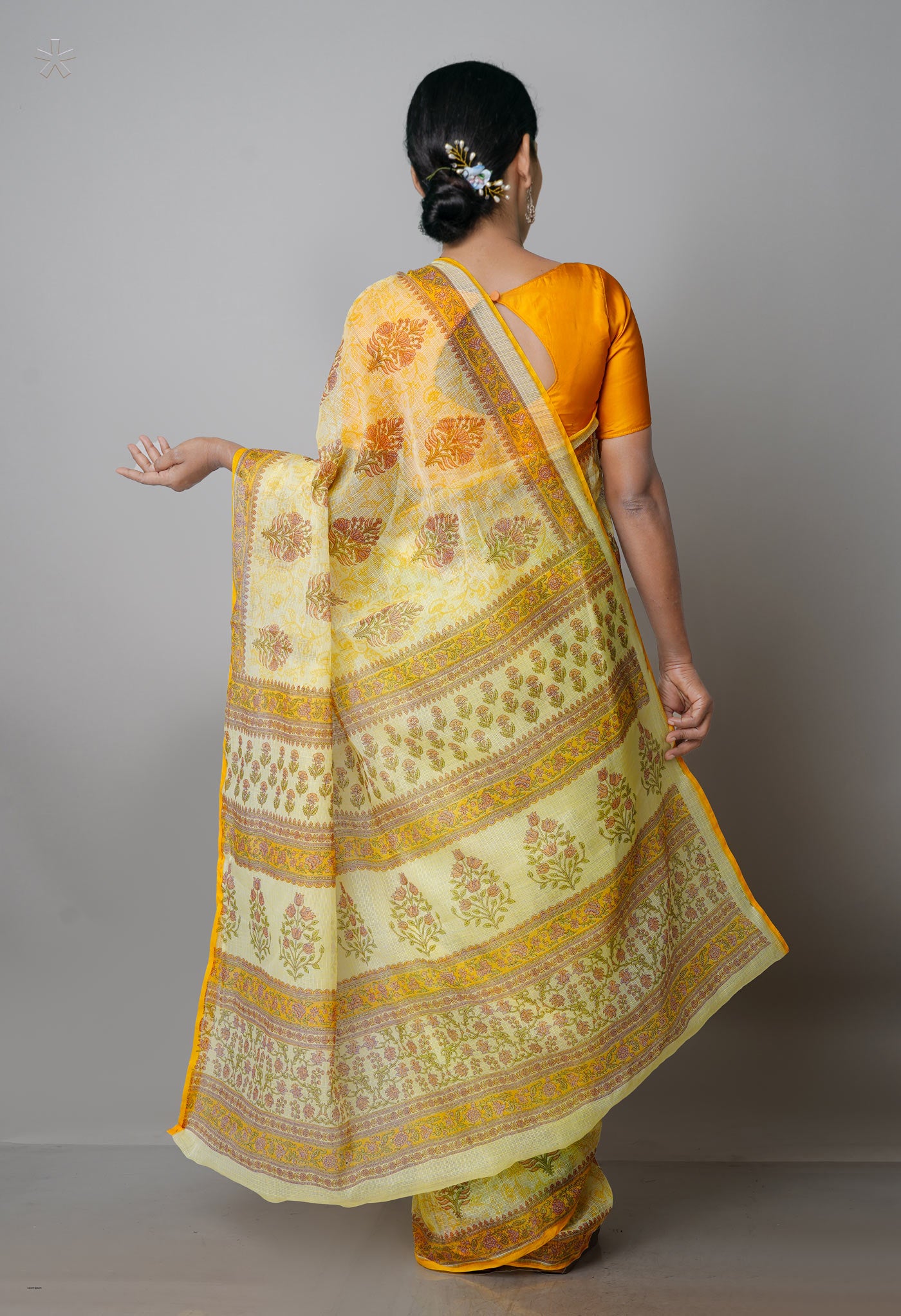 Yellow Pure  Block Printed Kota Cotton Saree-UNM69923
