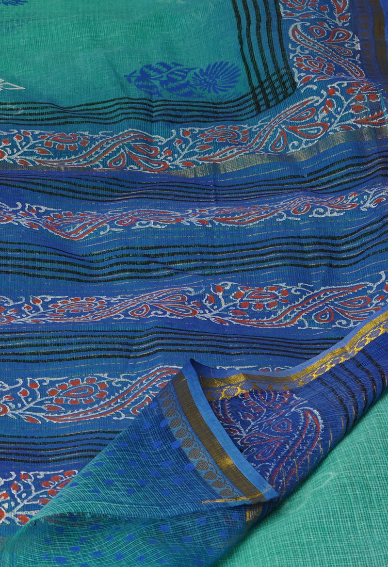 Sea Green Pure  Block Printed Kota Cotton Saree-UNM69935