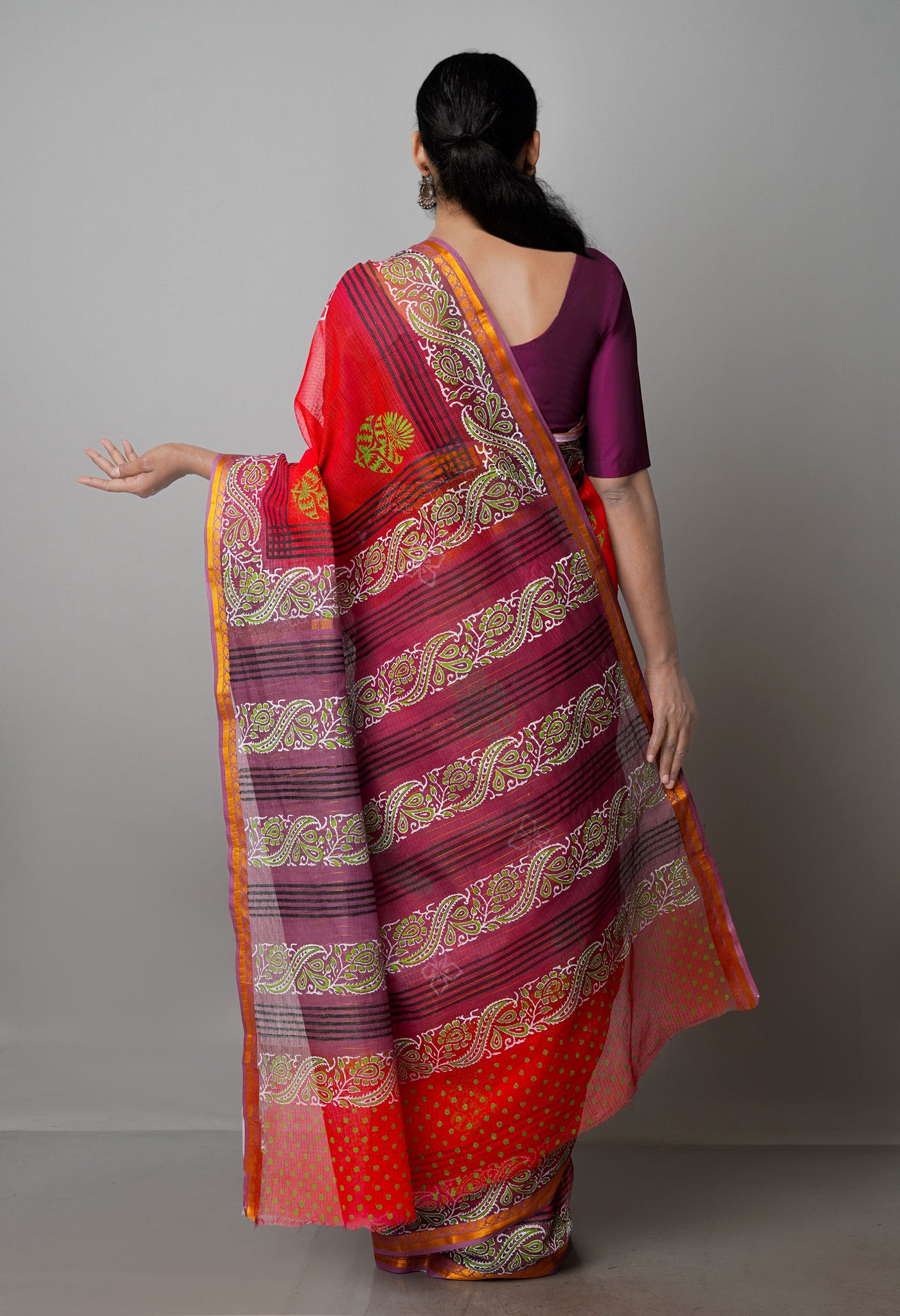 Red Pure Block Printed Kota Cotton Saree