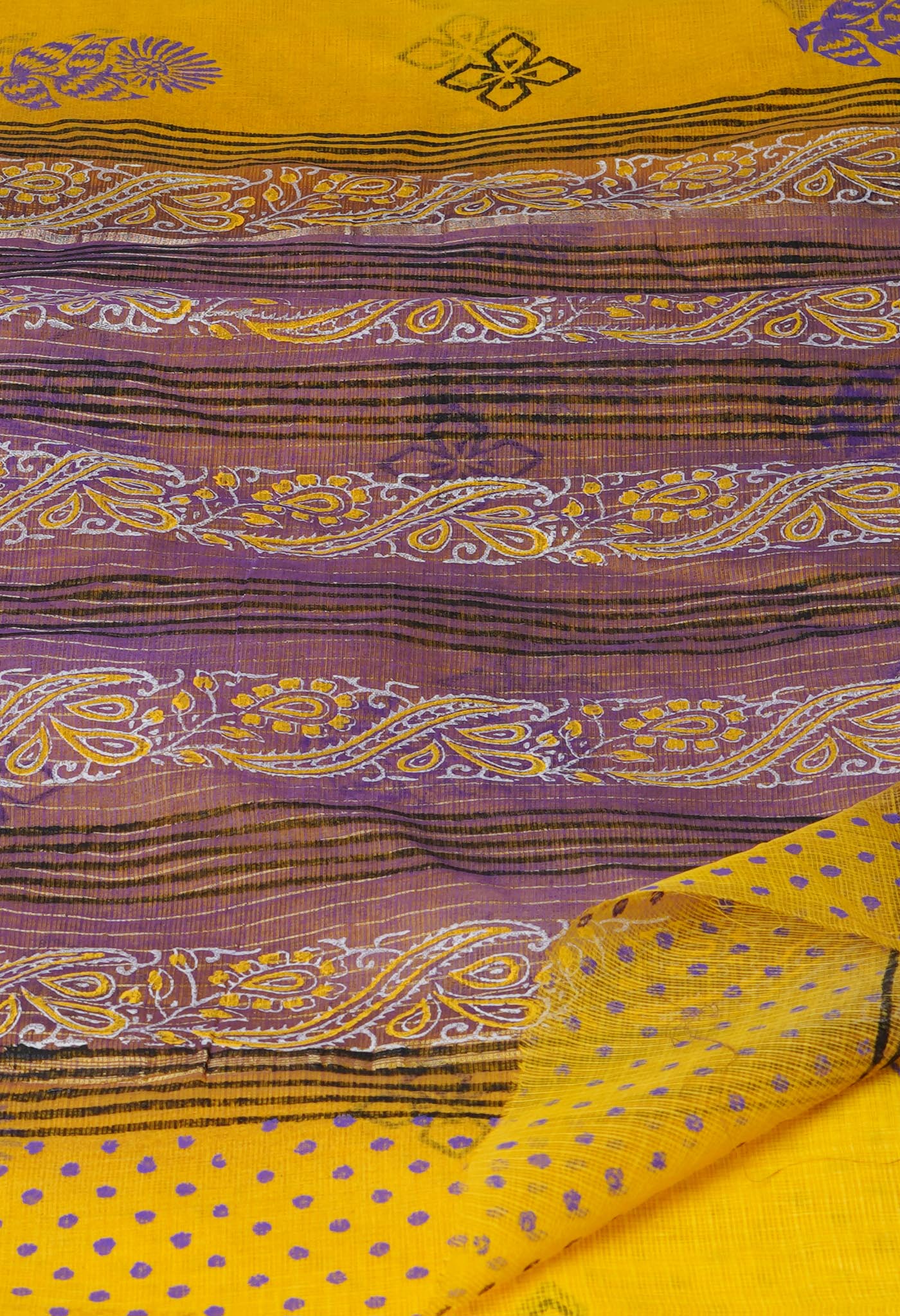 Yellow Pure  Block Printed Kota Cotton Saree-UNM69939