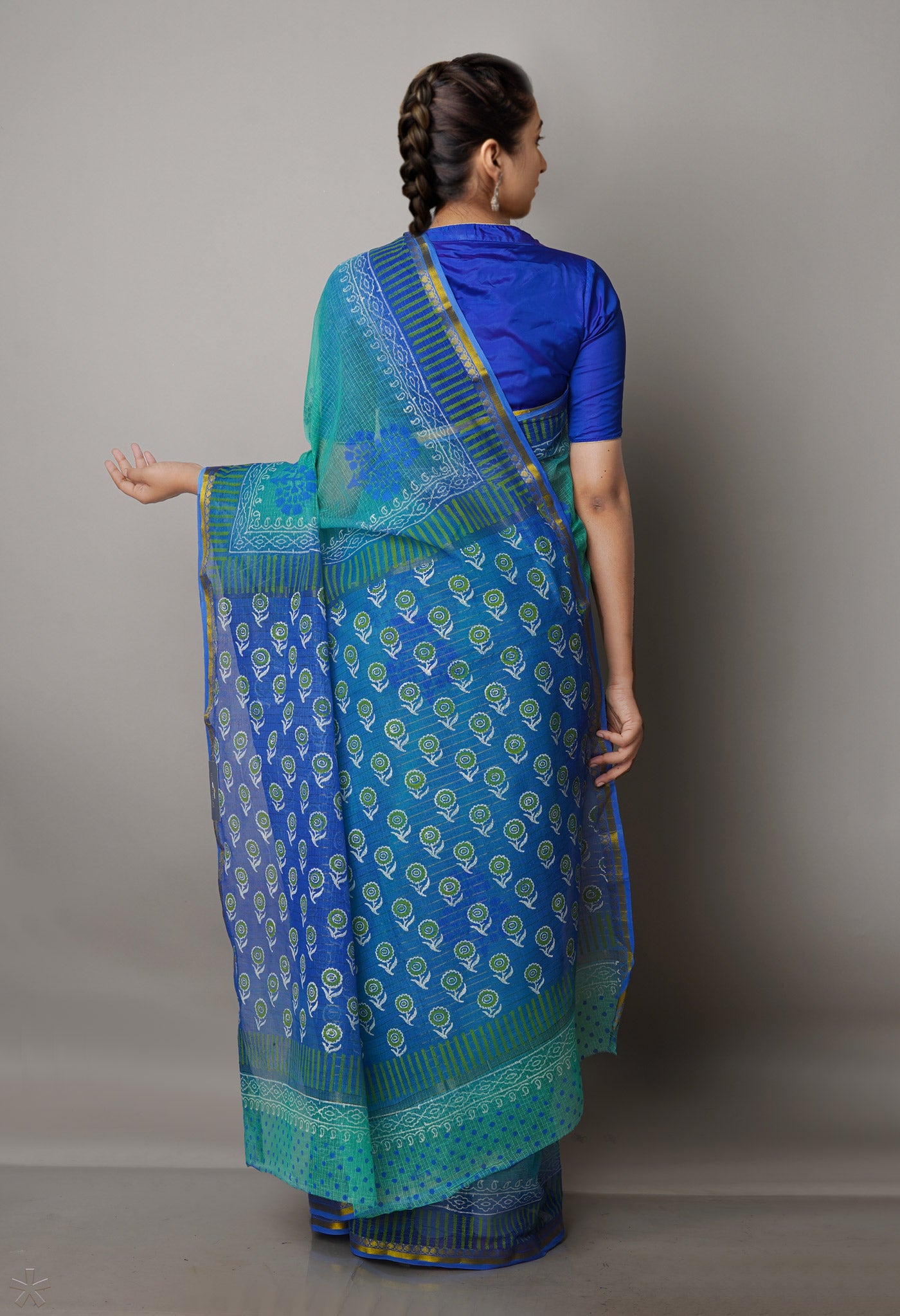 Sea Green Pure  Block Printed Kota Cotton Saree-UNM69941