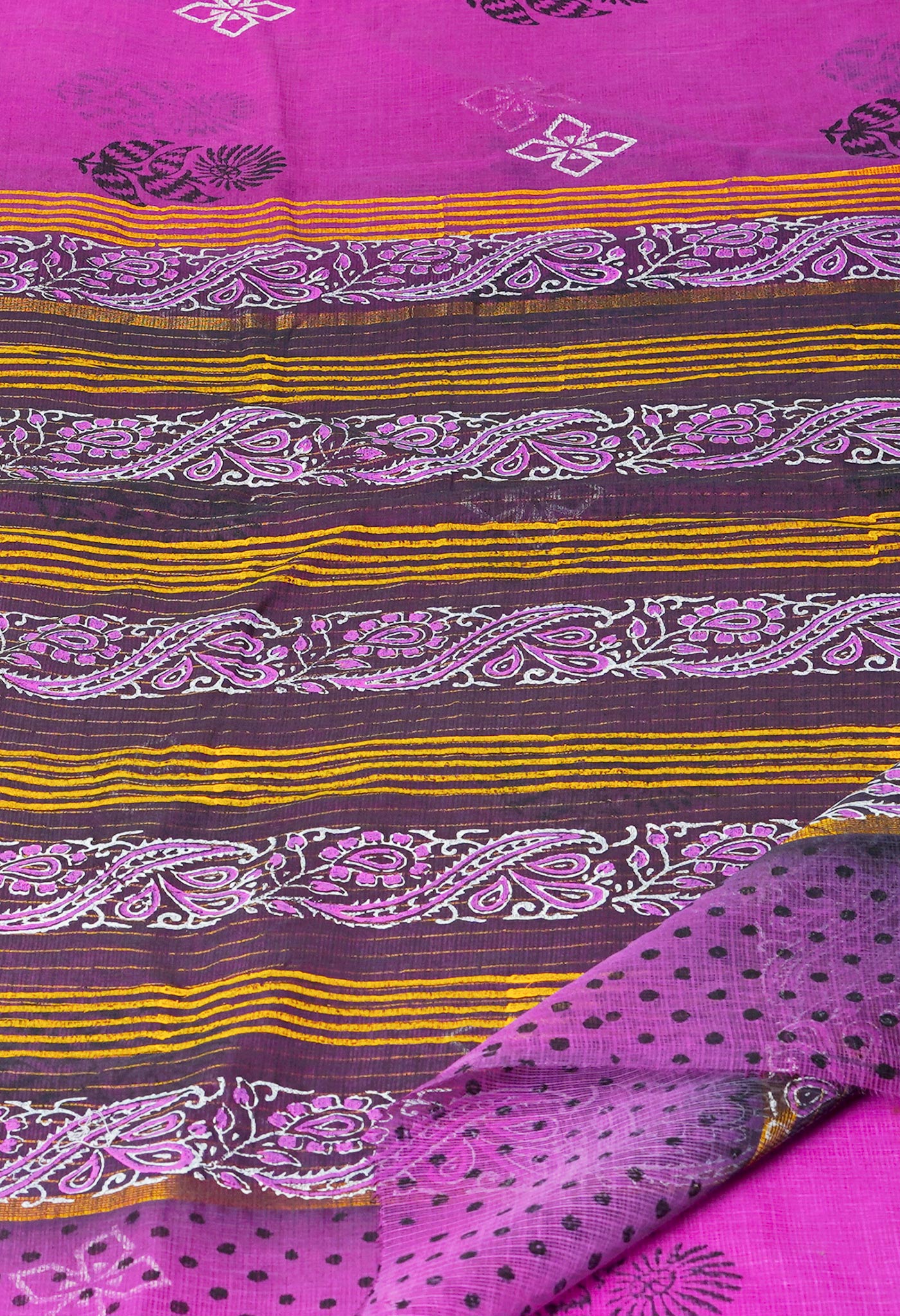 Purple Pure Block Printed Kota Cotton Saree