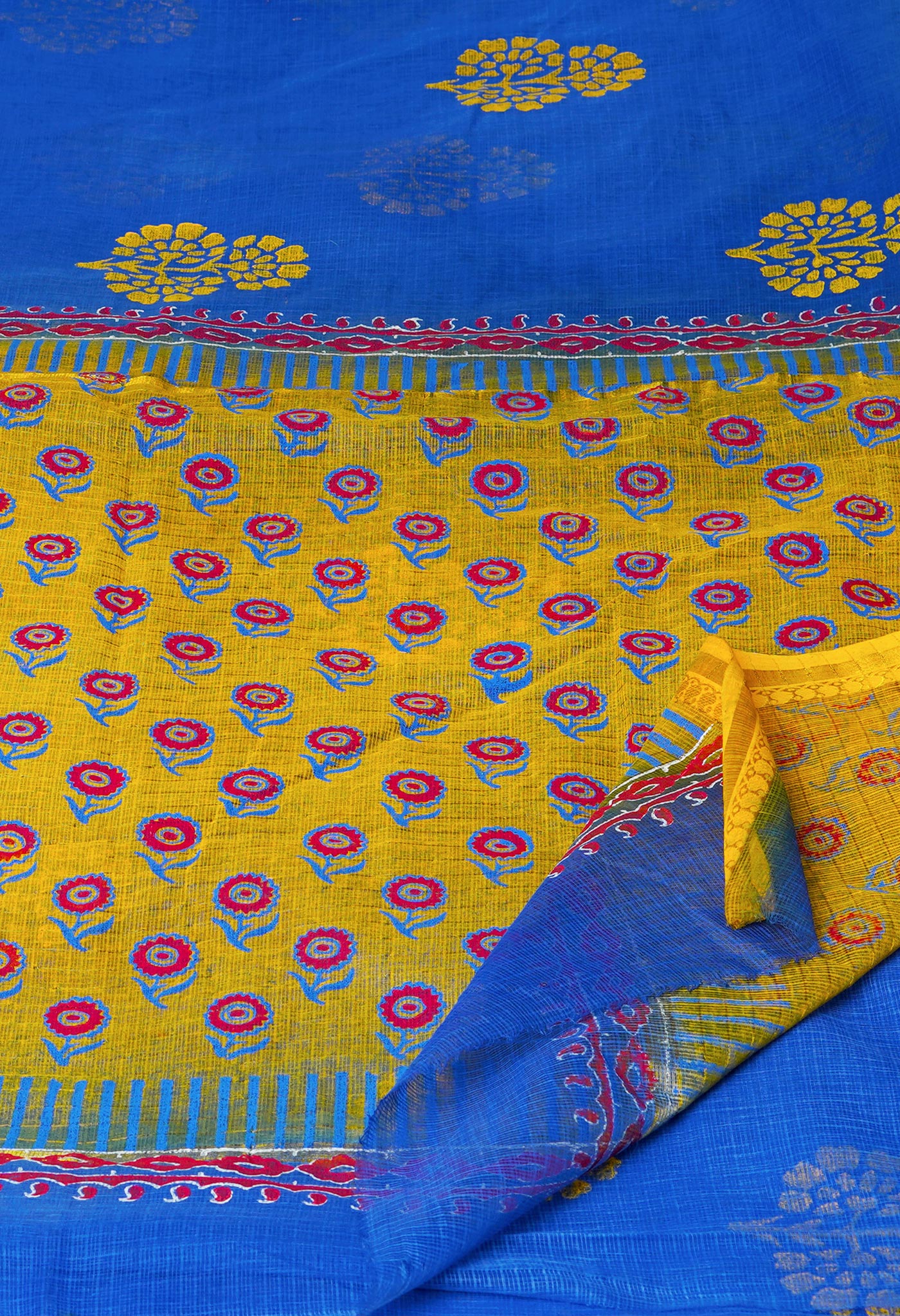 Dark Blue Pure  Block Printed Kota Cotton Saree-UNM69948