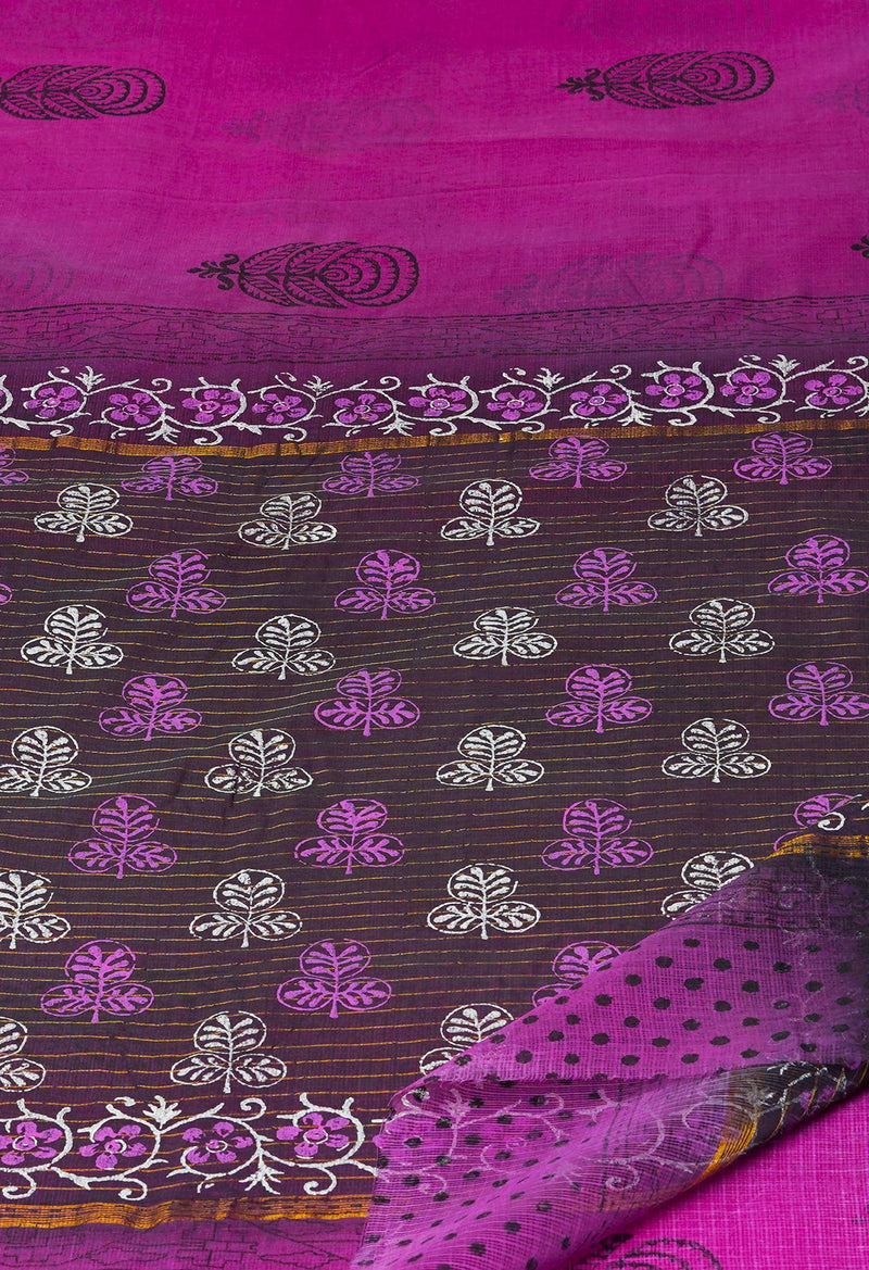 Purple Pure  Block Printed Kota Cotton Saree-UNM69952