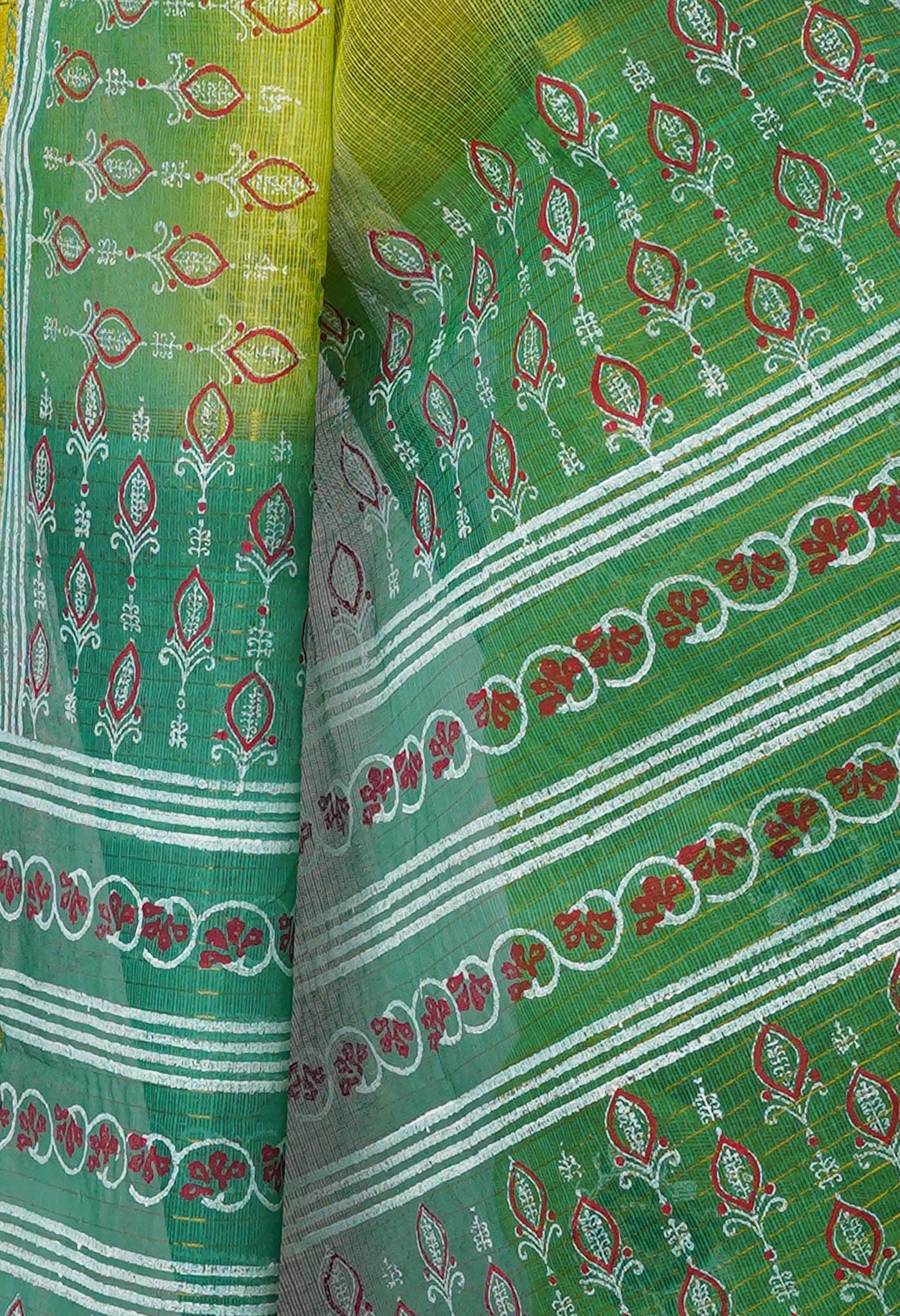 Mehindi Green Pure  Block Printed Kota Cotton Saree-UNM69953