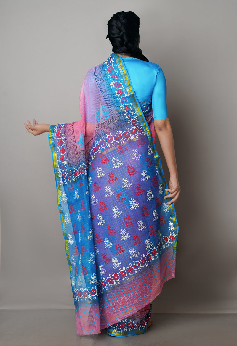 Peach Red Pure  Block Printed Kota Cotton Saree-UNM69957