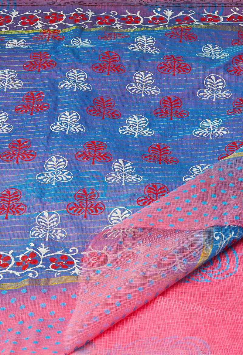 Peach Red Pure  Block Printed Kota Cotton Saree-UNM69957