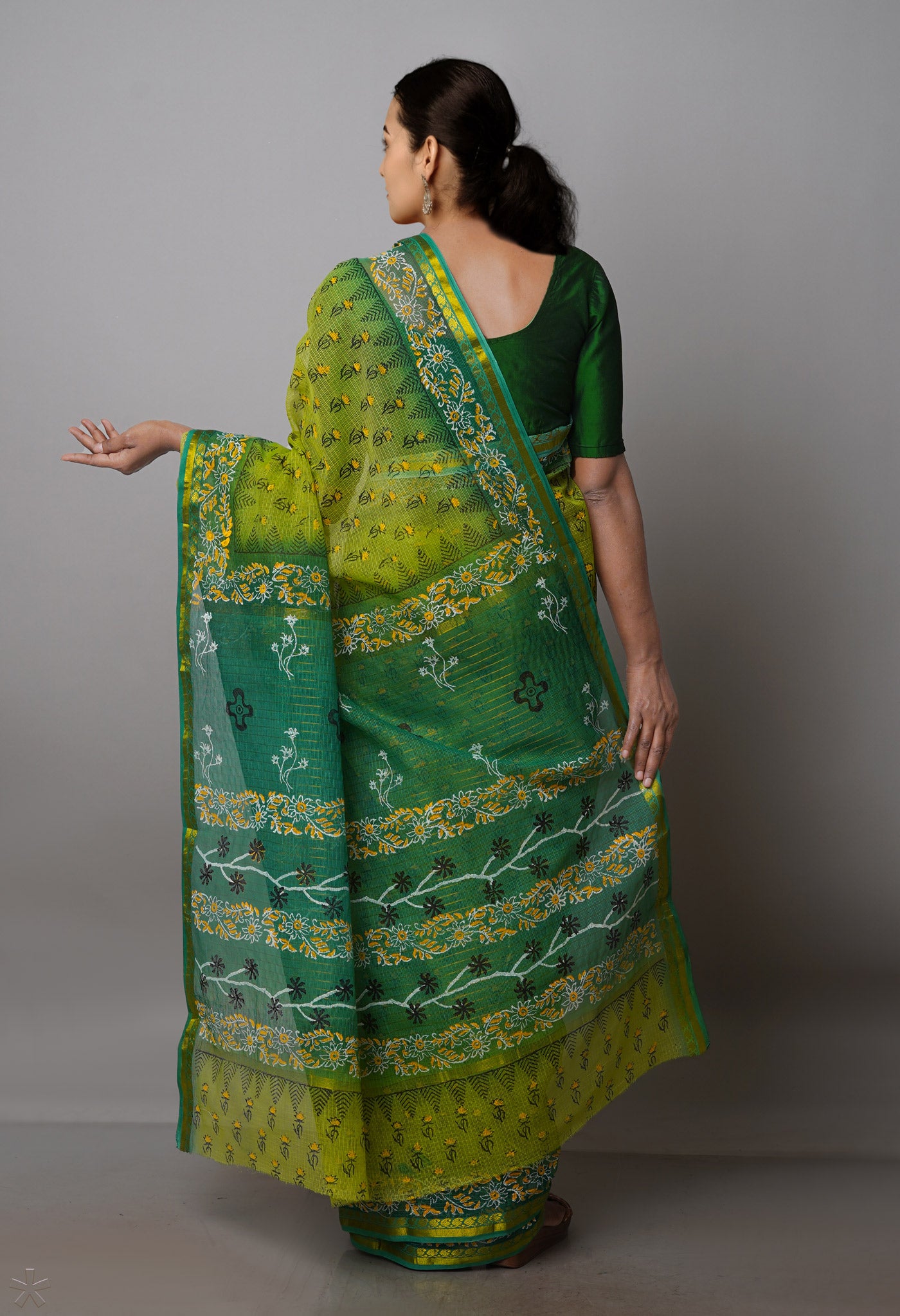 Mehindi Green Pure  Block Printed Kota Cotton Saree-UNM69963