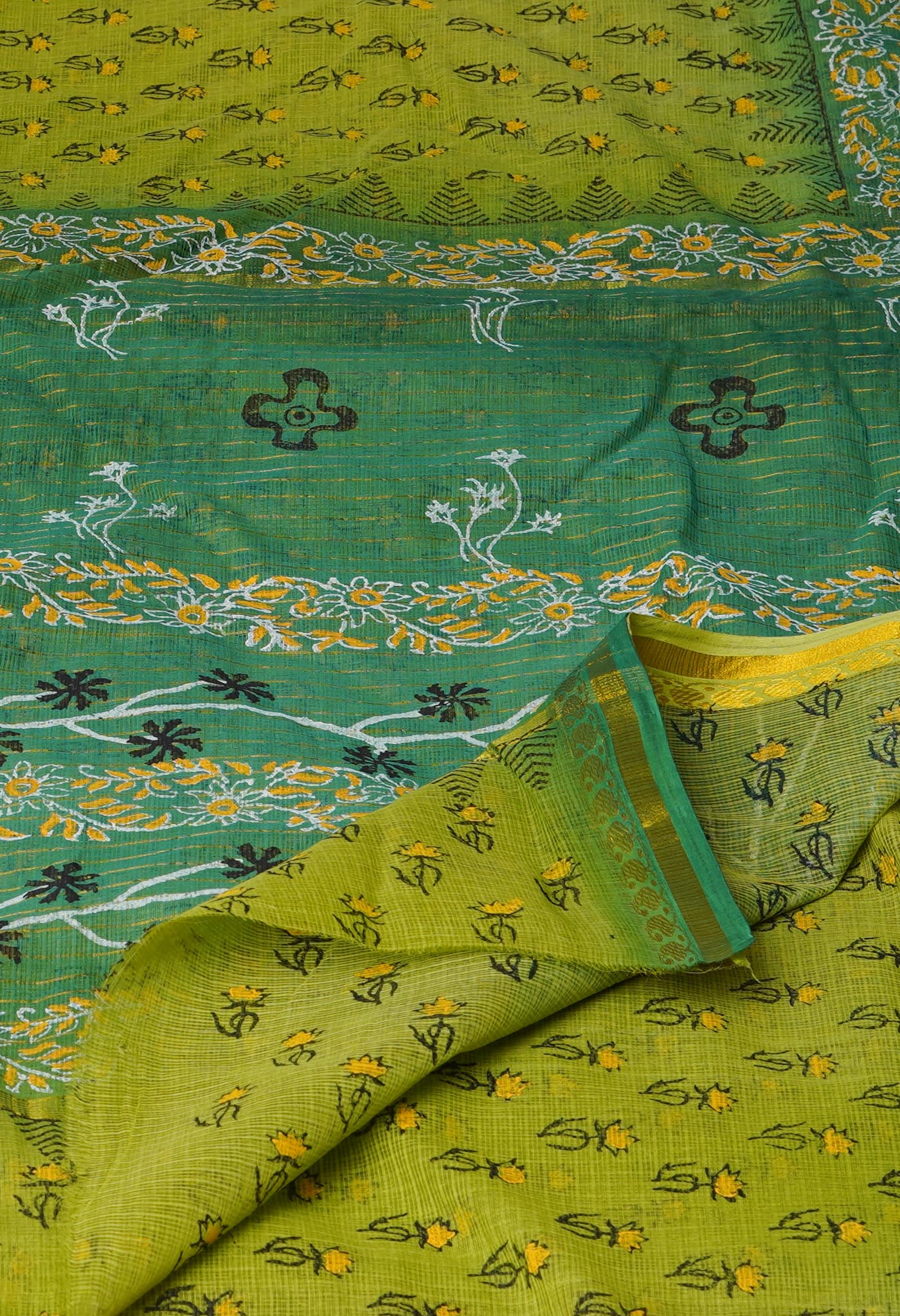 Mehindi Green Pure  Block Printed Kota Cotton Saree-UNM69963
