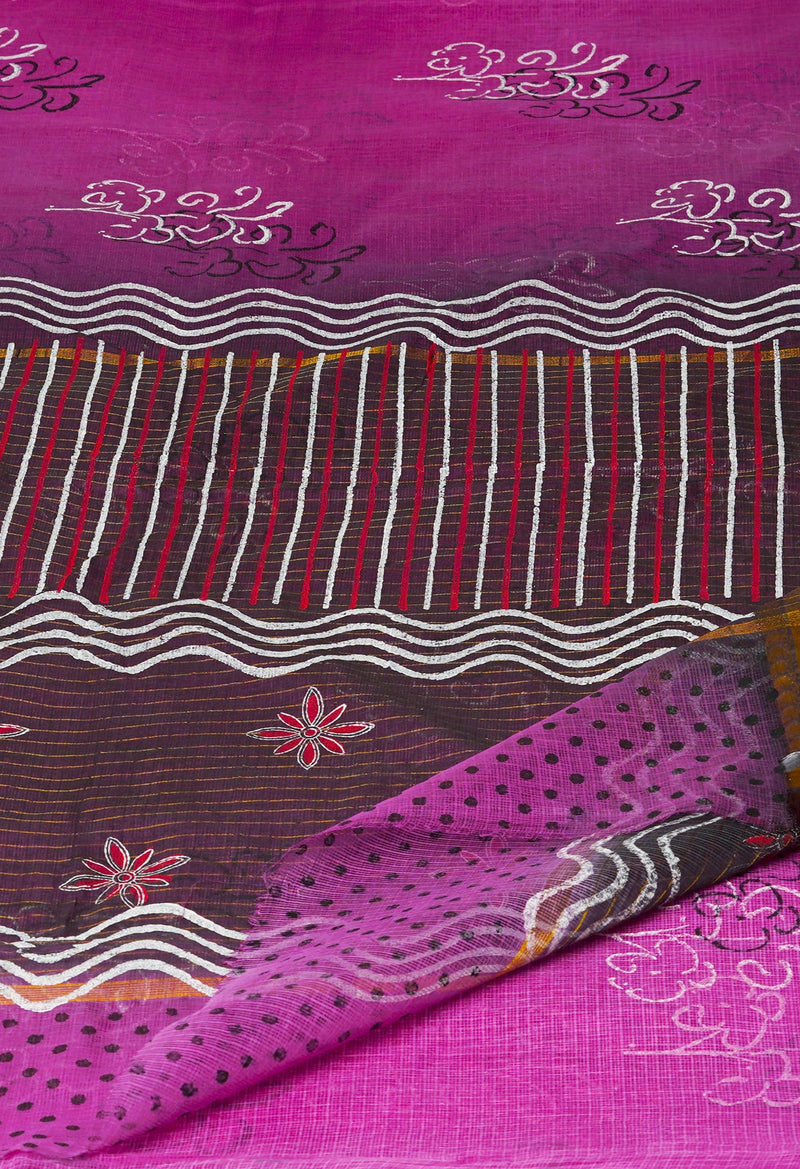 Purple Pure  Block Printed Kota Cotton Saree-UNM69964