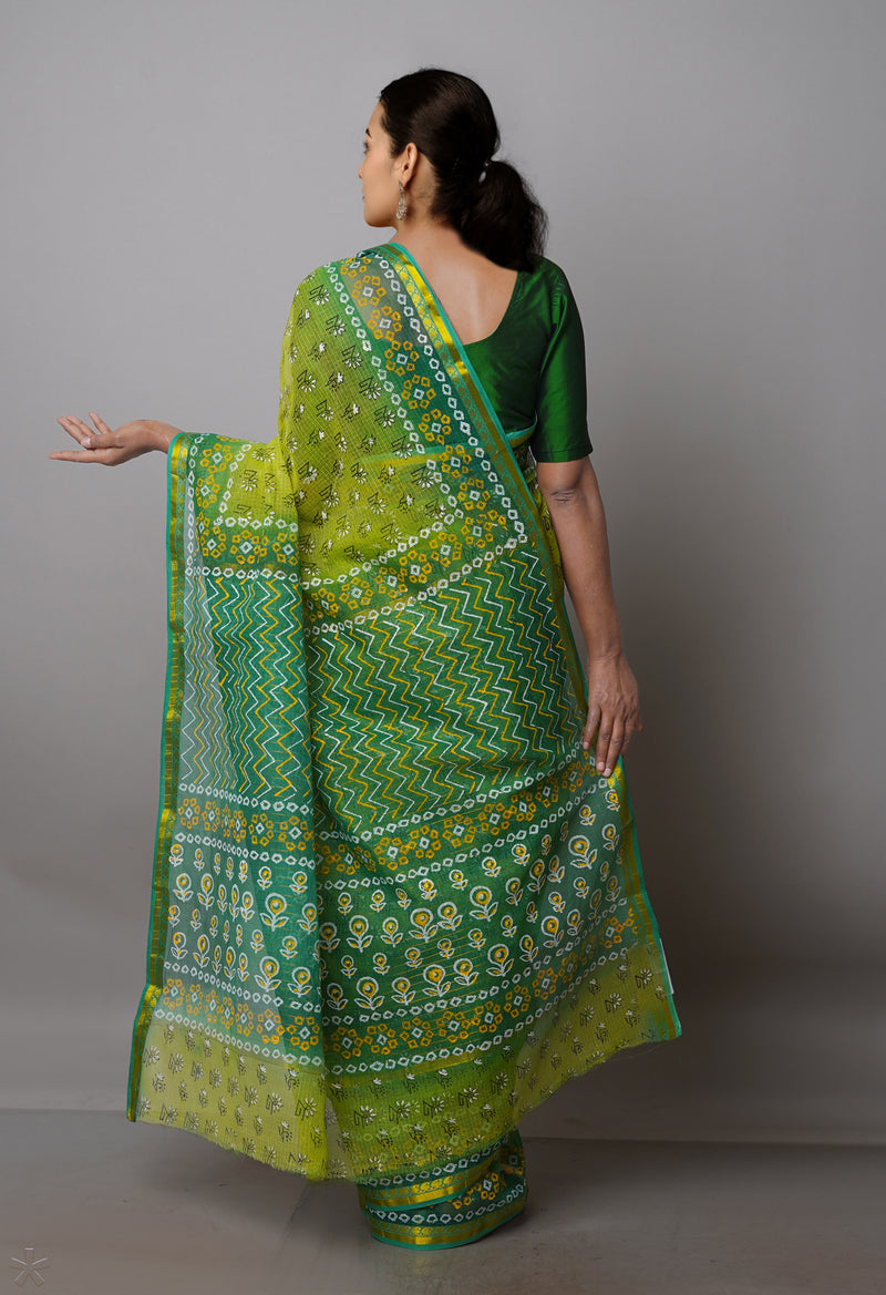 Mehindi Green Pure  Block Printed Kota Cotton Saree-UNM69969