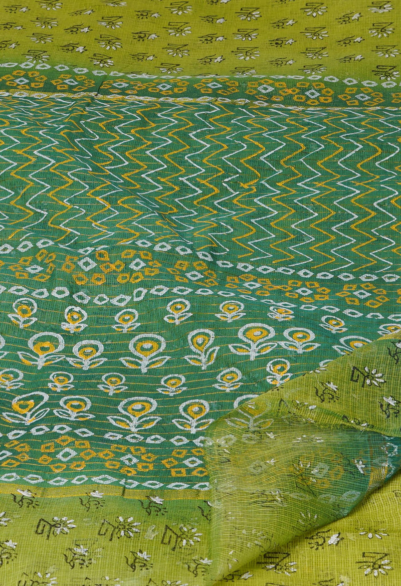 Mehindi Green Pure  Block Printed Kota Cotton Saree-UNM69969