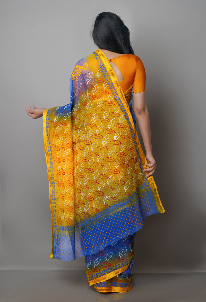 Dark Blue Pure  Block Printed Kota Cotton Saree-UNM69971