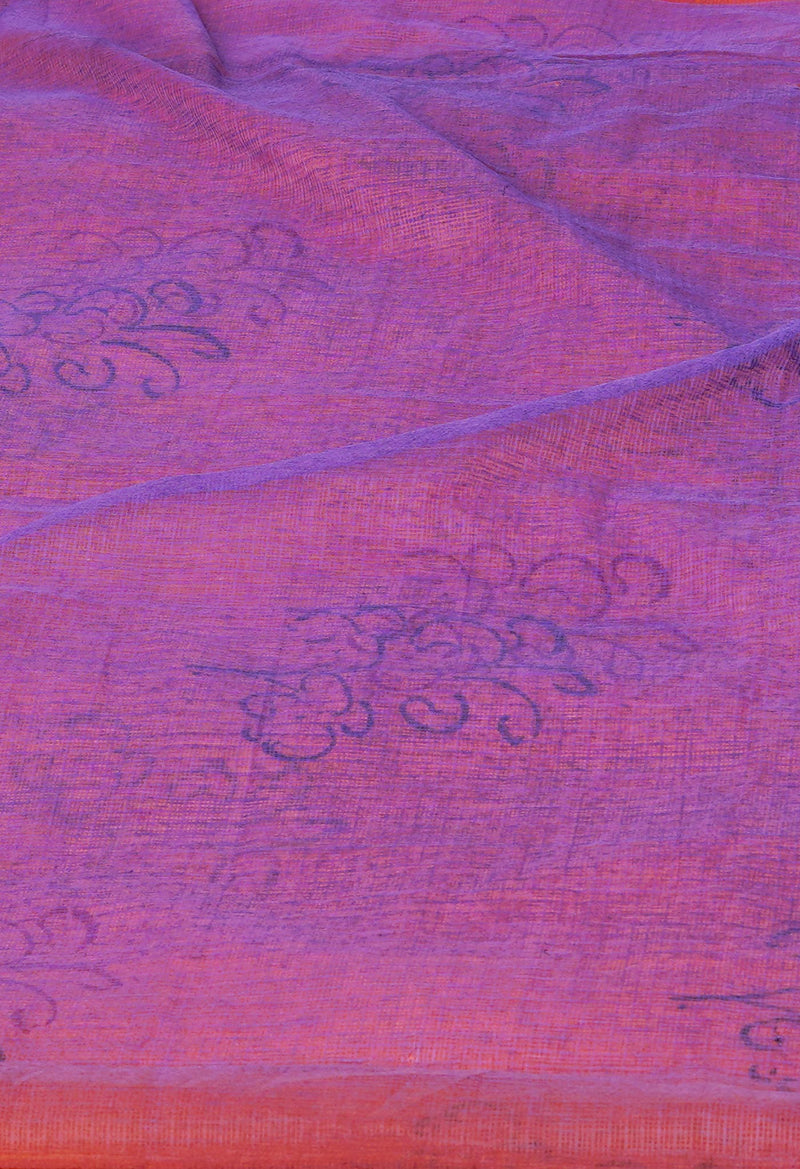 Orange Pure  Block Printed Kota Cotton Saree-UNM69975