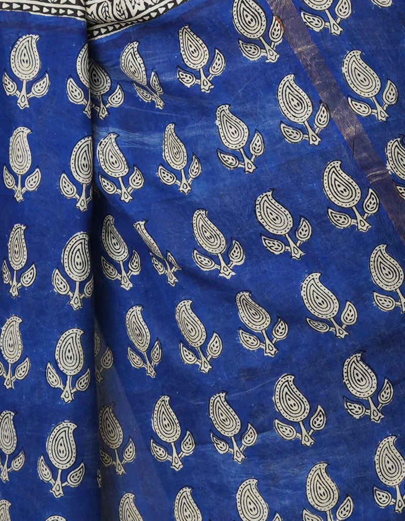Black-Cream Pure  Preet Bagru Chanderi Sico Saree-UNM69980