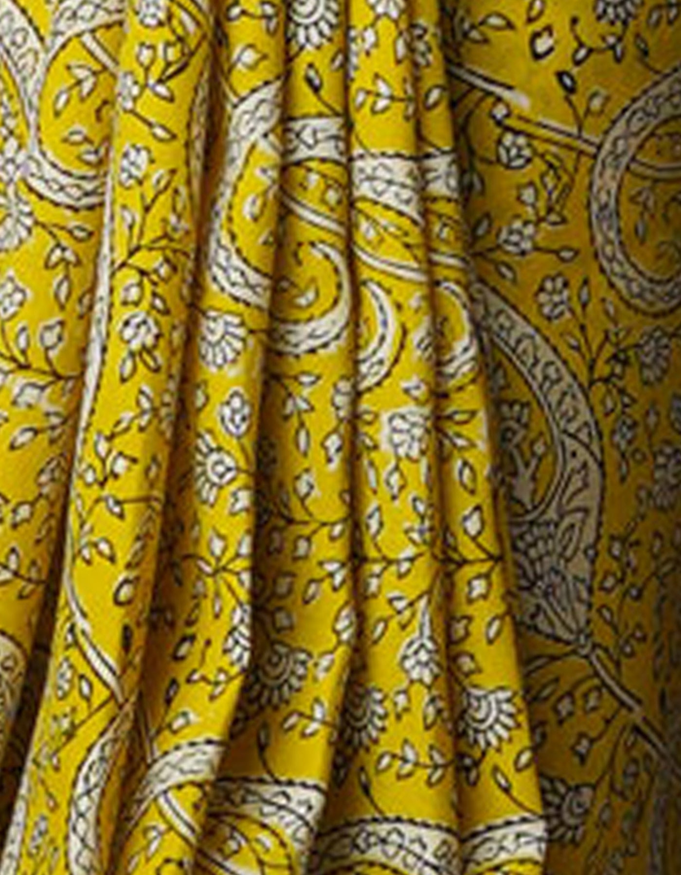Yellow-Cream Pure  Preet Bagru Chanderi Sico Saree-UNM69983