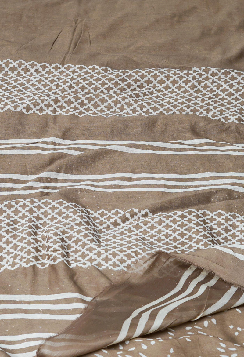 Pale Brown Pure  Block Printed Chanderi Sico Saree-UNM69987