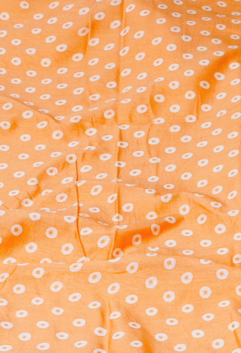 Peach-Orange Pure  Block Printed Chanderi Sico Saree-UNM69988